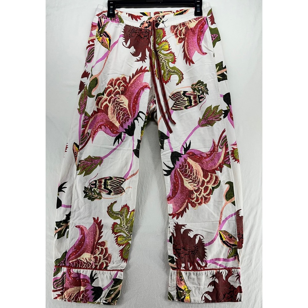 Raphael Balme for Anthropologie Floral Print‎ Pajama Pants Lounge White Pink